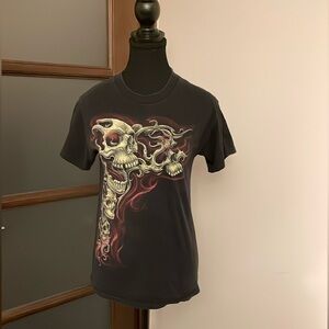 Black Graphic Short Sleeve Tee with Skulls